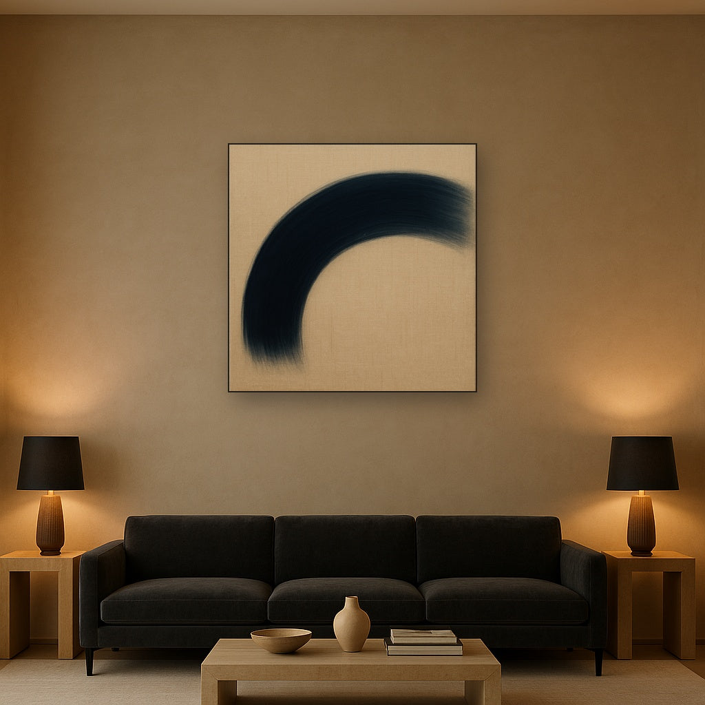 Navy Indigo & Warm Sand Sweep No. 2 - Modern Fine Art Oil Painting - View 2