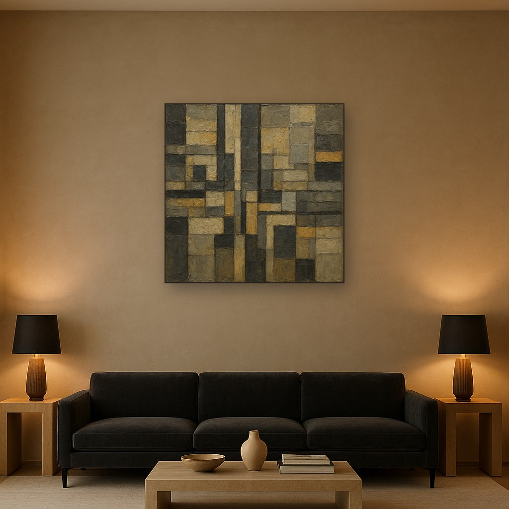 Urban Grid Modernist Abstract Oil Painting - View 2