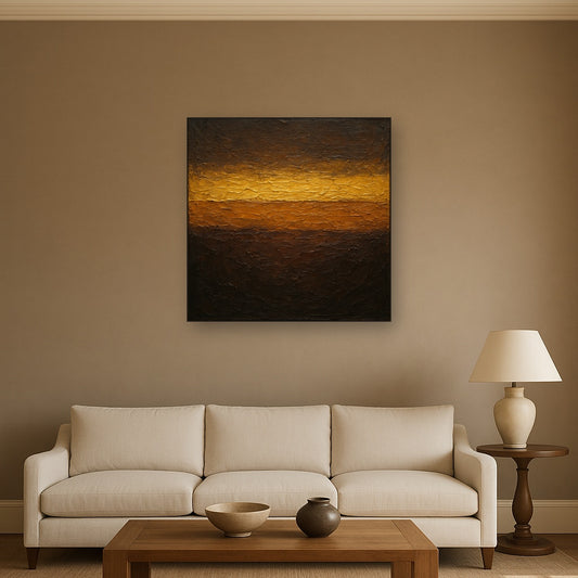 Espresso Velvet & Gilded Horizon No. 5 Oil Painting - Styled in Modern Living Room