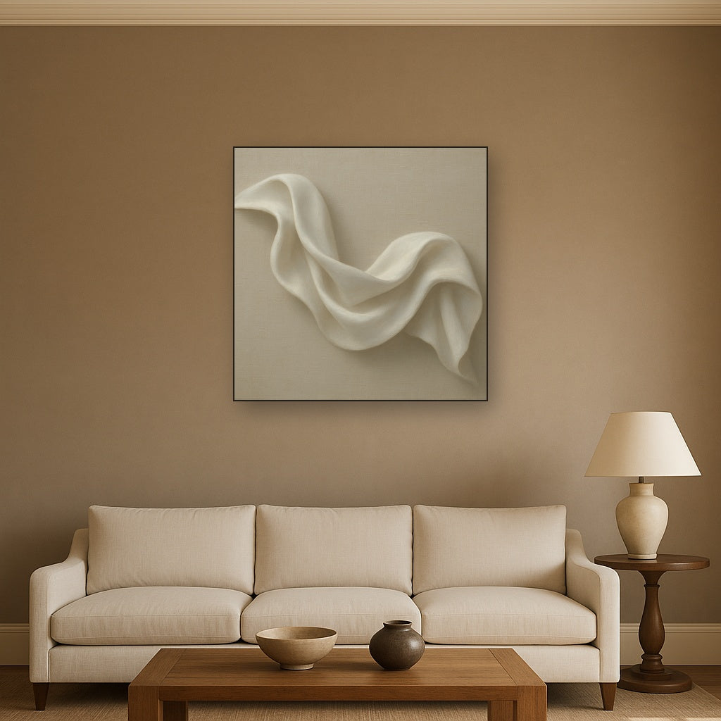 Alabaster Linen Texture Fold No. 4 - Modern Fine Art Oil Painting - View 2