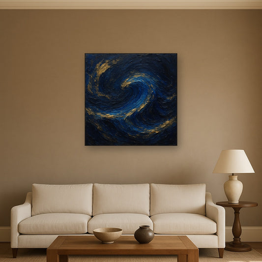 Imperial Sapphire & Midnight Wave No. 3 Oil Painting - Styled in Modern Living Room