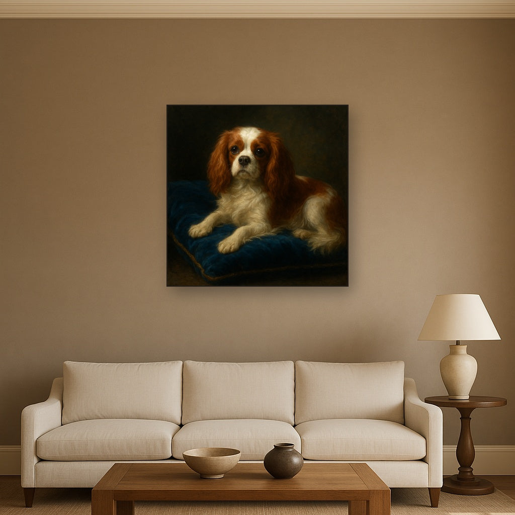 Cavalier King Charles Spaniel on Velvet Cushion No. 8 Fine Art Oil Painting - View 2