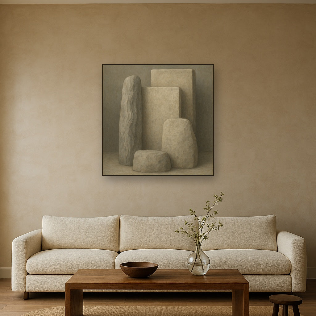 Driftwood Grey & Weathered Stone Monolith No. 6 Oil Painting - View 2