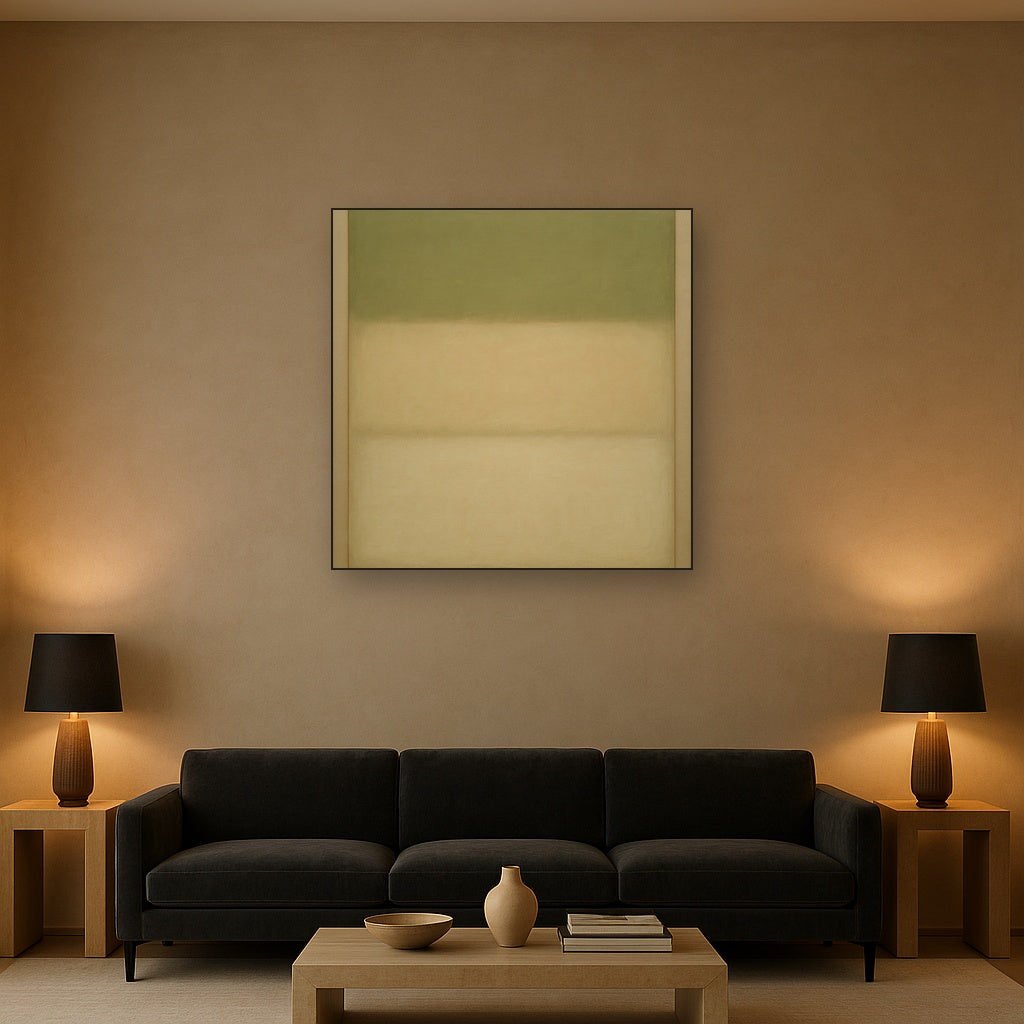 Sage Olive & Pale Sandstone Minimalist Harmony No. 13 Oil Painting - View 2