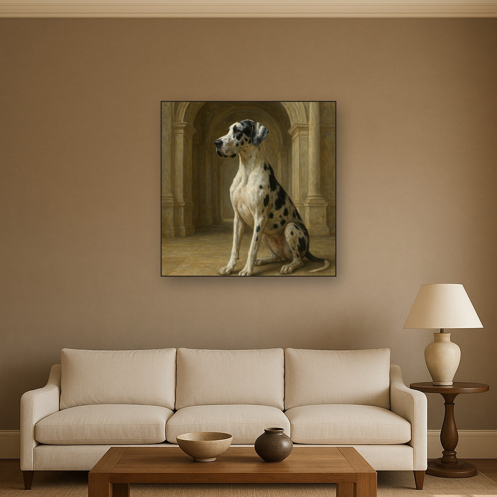 Regal Great Dane in Grand Architectural Hall No. 5 Fine Art Oil Painting - View 2