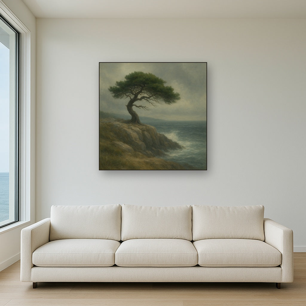 Wild Coastal Pine on Stormy Granite Cliff No. 8 Oil Painting - View 2