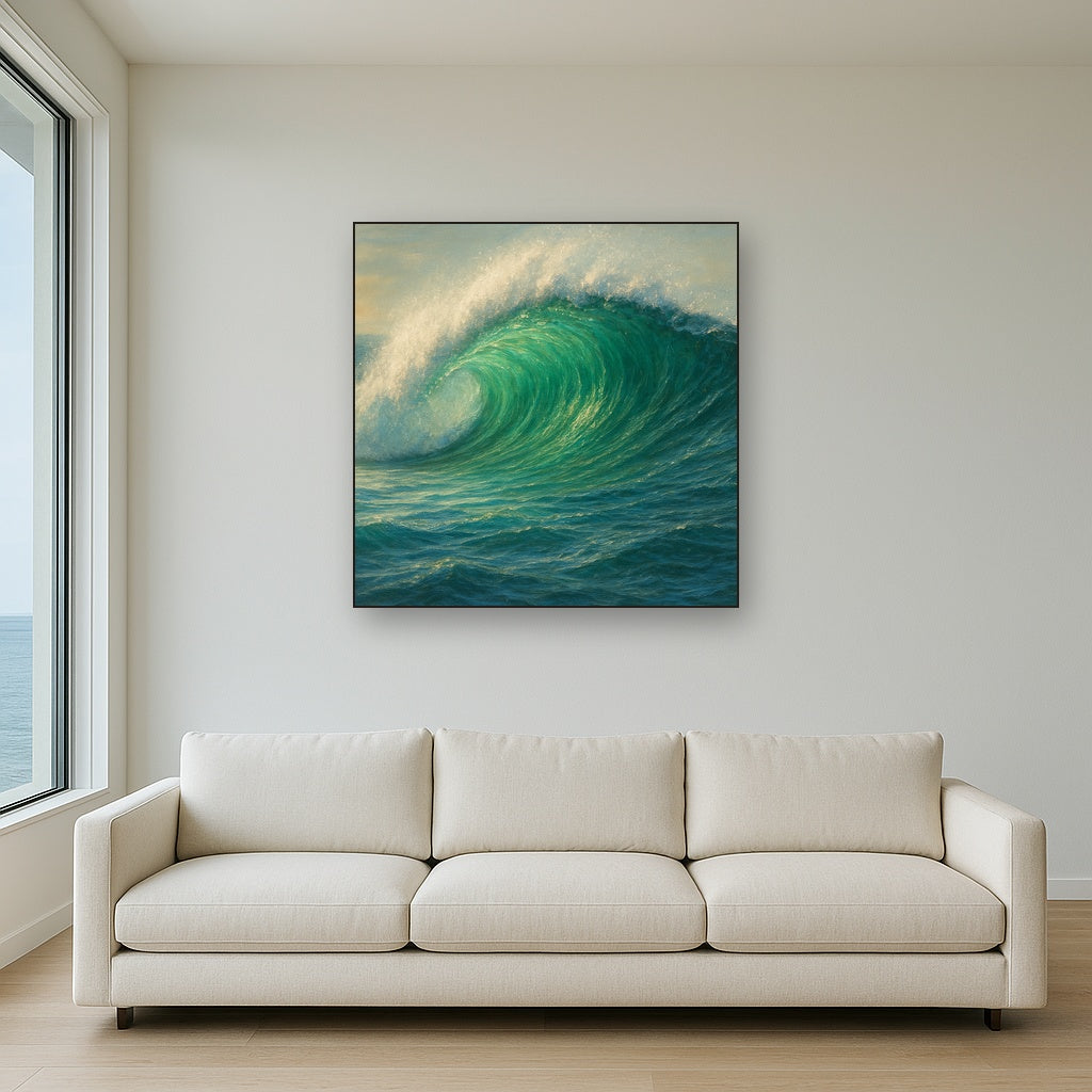 Emerald Breaker Wave in Crystalline Light No. 7 Fine Art Oil Painting - View 2