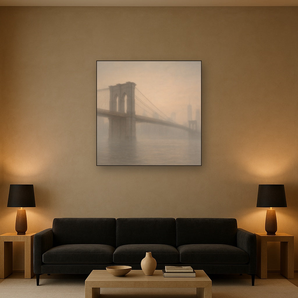 Brooklyn Bridge in Morning River Mist No. 28 Oil Painting - View 2