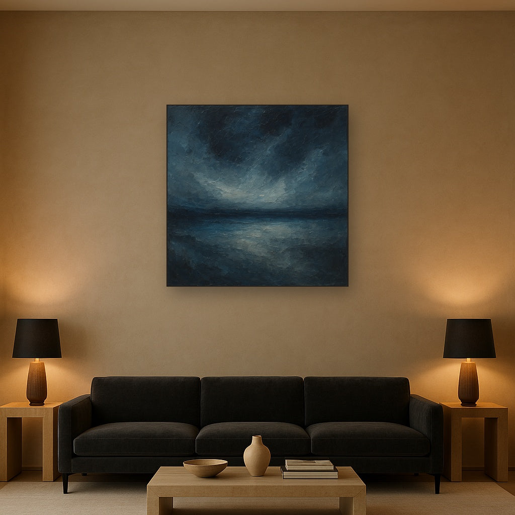 Atmospheric Indigo Horizon Abstract Oil Painting - View 2