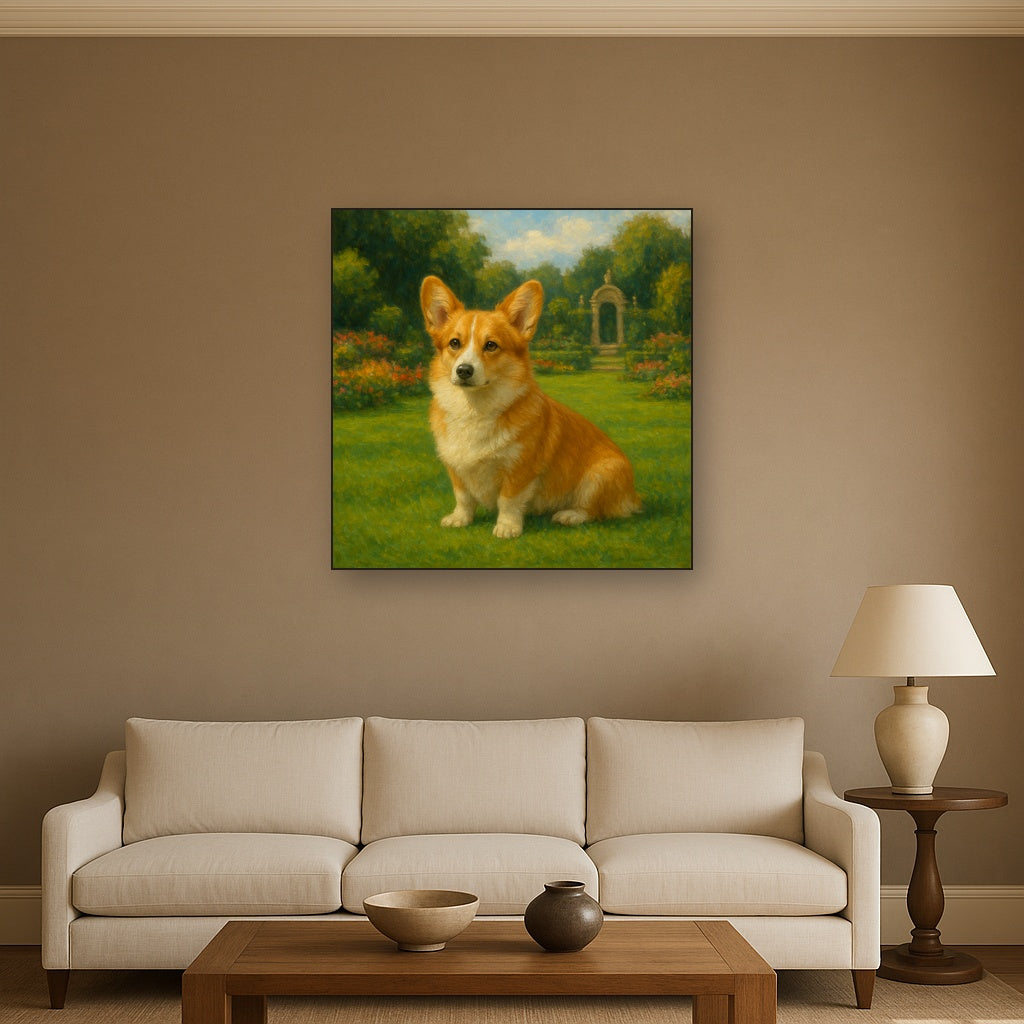 Pembroke Welsh Corgi in Royal English Garden No. 2 Fine Art Oil Painting - View 2