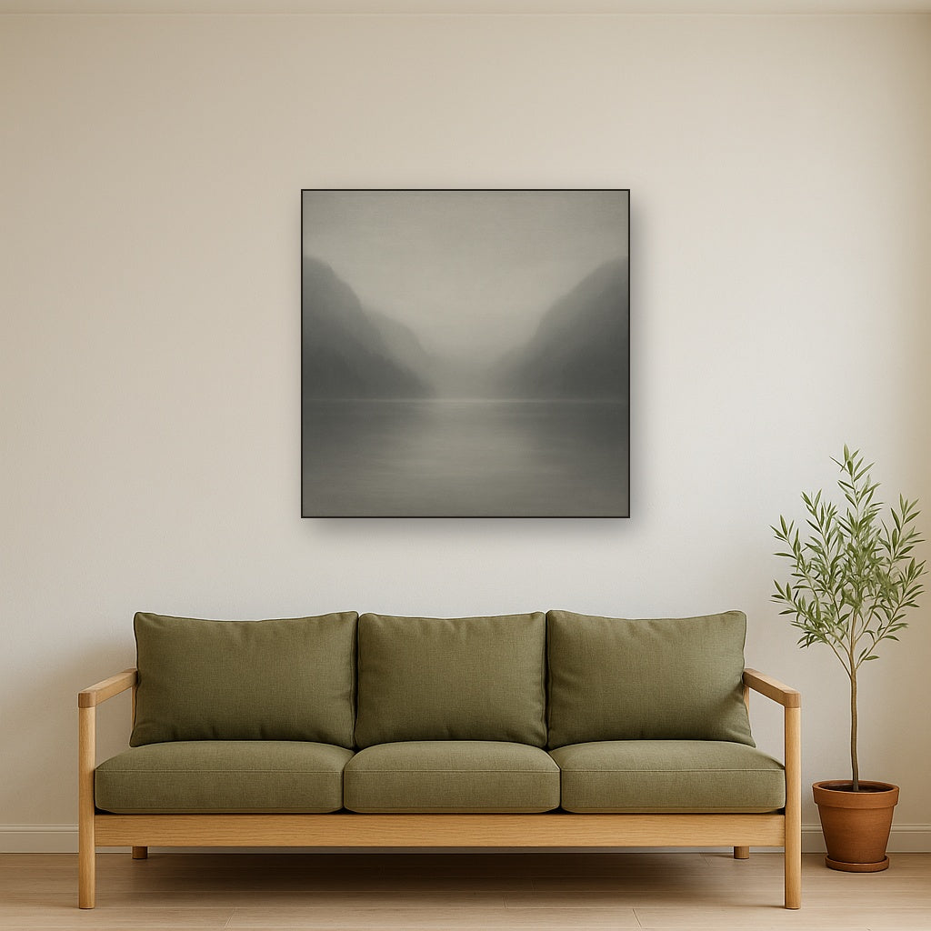 Misty Fjord Horizon in Monochromatic Slate No. 21 Oil Painting - View 2