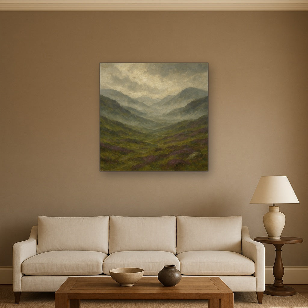 Mist Over Scottish Highlands Landscape Oil Painting - View 2