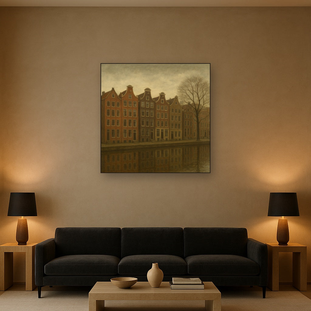 Amsterdam Canal Houses Under Overcast Sky No. 13 Oil Painting - View 2