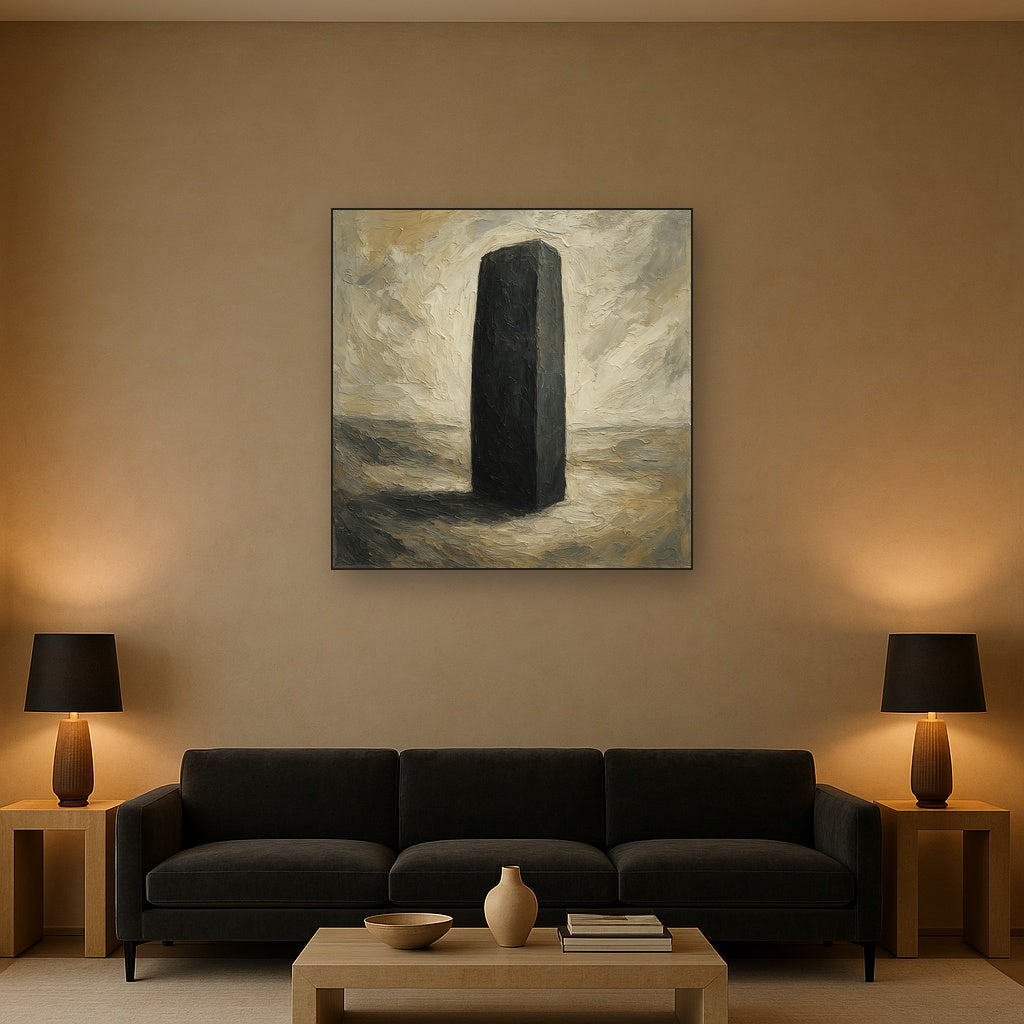 Monolith in Charcoal & Bone Abstract Oil Painting - View 2