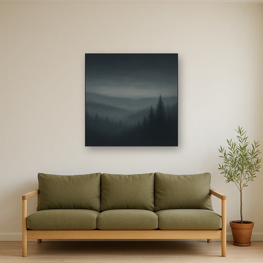 Dusk over Silent Pine Ridgeline in Charcoal Fog No. 12 Oil Painting - View 2