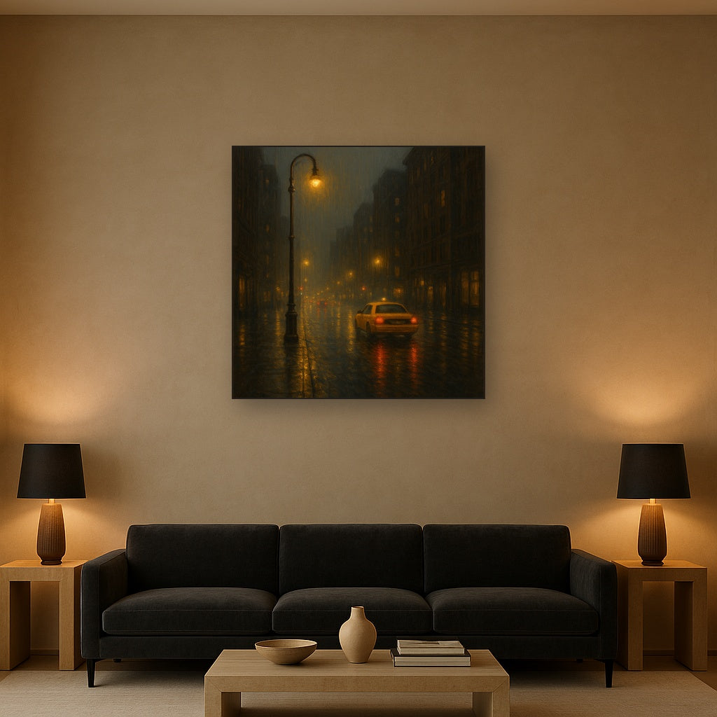 Rain-Drenched Manhattan Avenue Lights No. 12 Oil Painting - View 2