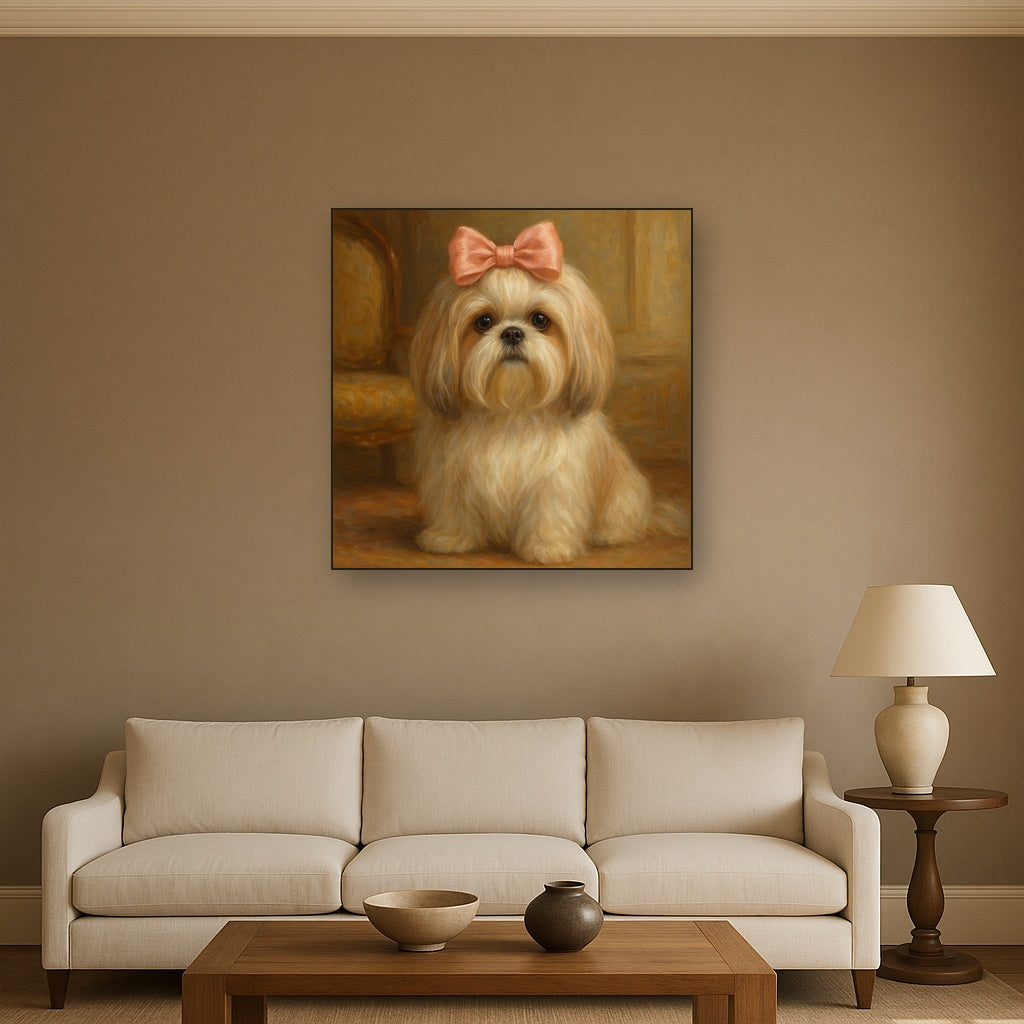 Sweet Shih Tzu with Silk Bow in Parlor No. 8 Fine Art Oil Painting - View 2