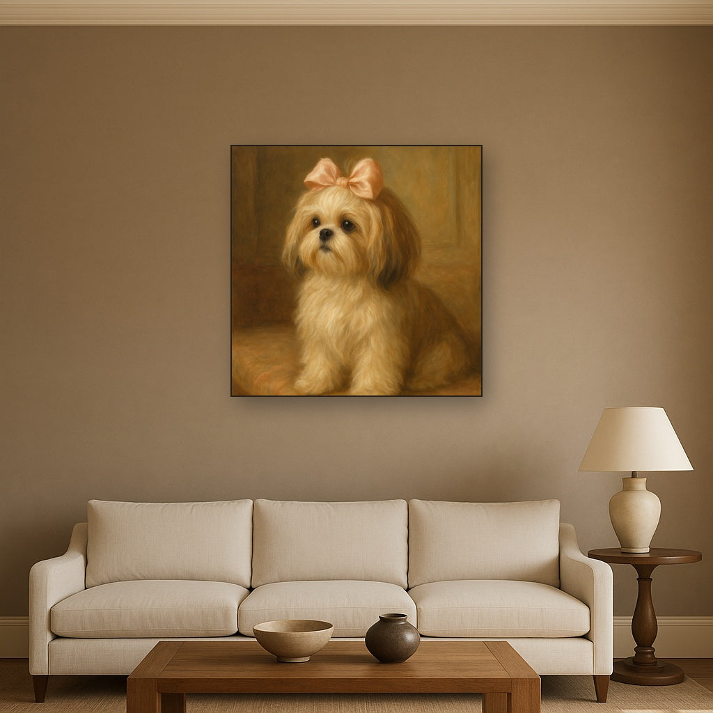 Sweet Shih Tzu with Silk Bow in Parlor No. 10 Fine Art Oil Painting - View 2
