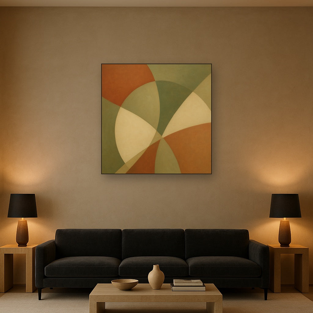Intersecting Curved Forms in Olive & Rust No. 13 Oil Painting - View 2