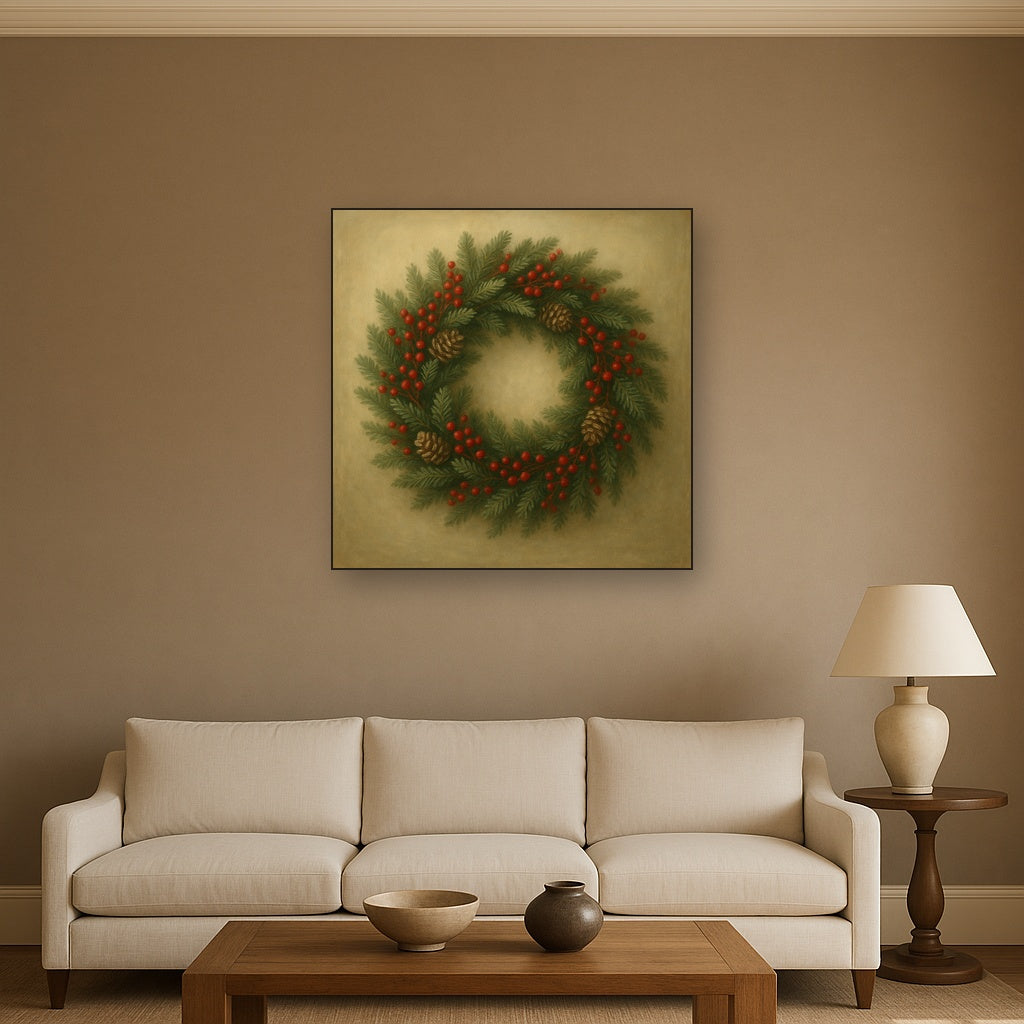 Vintage Holiday Botanical Wreath & Berries No. 10 Oil Painting - View 2