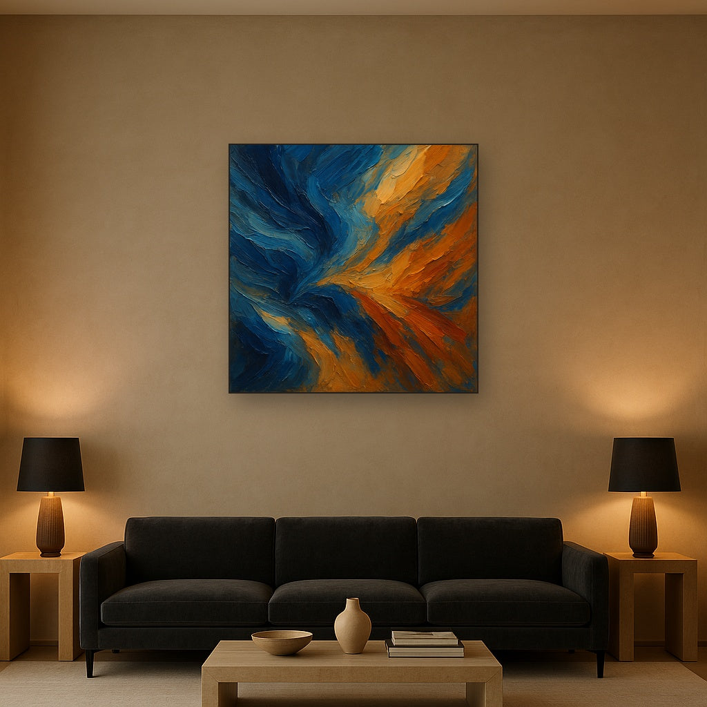 Prussian Surge & Burnt Ochre Modern Abstract Oil Painting - View 2