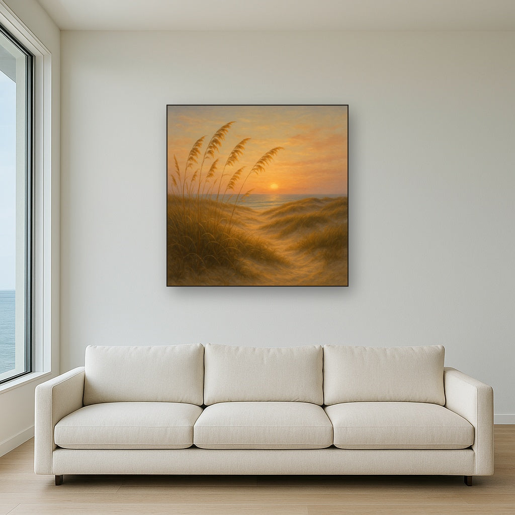 Sea Oats on Rolling Coastal Dunes at Sunset No. 6 Oil Painting - View 2