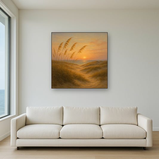 Sea Oats on Rolling Coastal Dunes at Sunset No. 6 Oil Painting - View 2