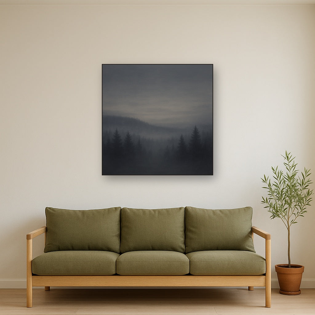 Dusk over Silent Pine Ridgeline in Charcoal Fog No. 21 Oil Painting - View 2