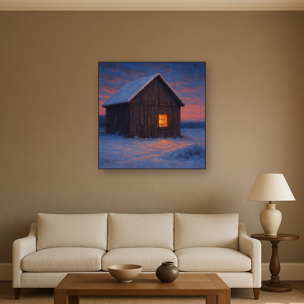 Rustic Wooden Barn in Quiet Winter Twilight No. 10 Fine Art Oil Painting - View 2