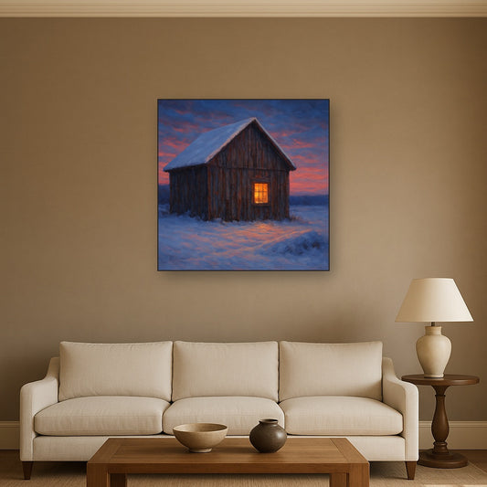 Rustic Wooden Barn in Quiet Winter Twilight No. 10 Fine Art Oil Painting - View 2