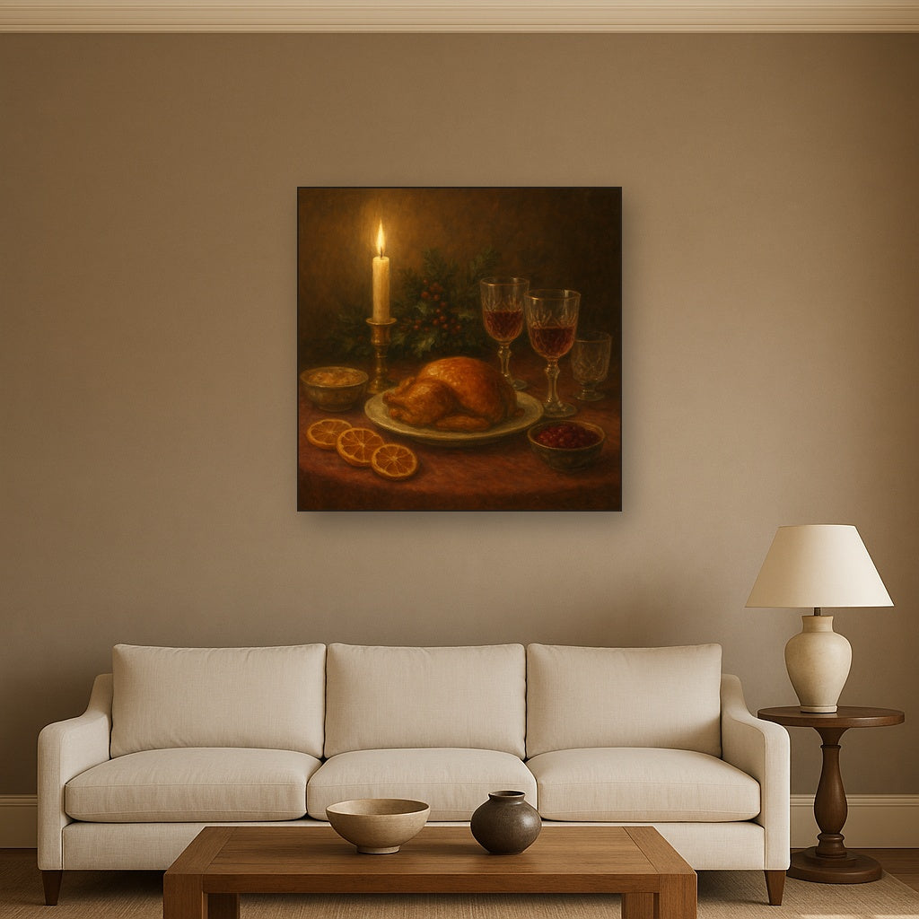 Candlelit Holiday Table & Vintage Glassware No. 5 Oil Painting - View 2