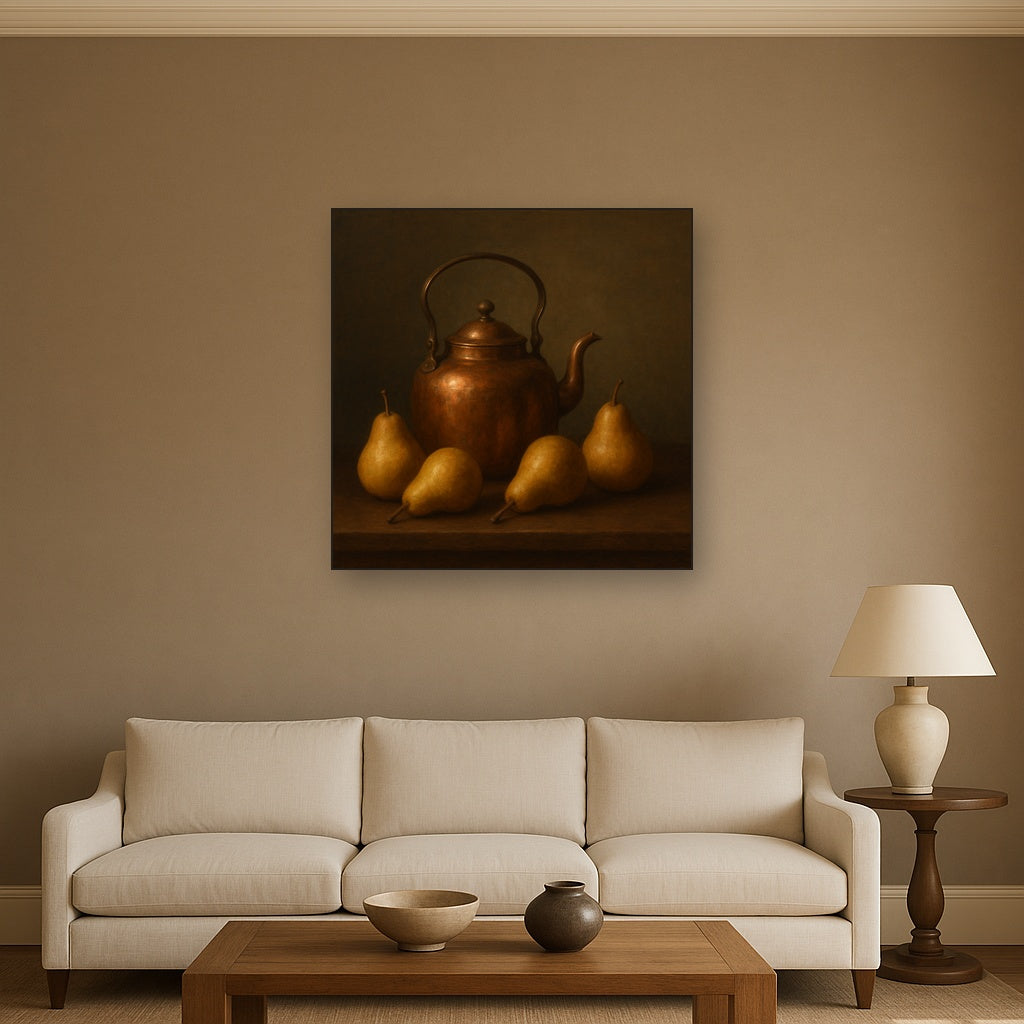 Antique Copper Kettle & Orchard Pears No. 2 Oil Painting - View 2