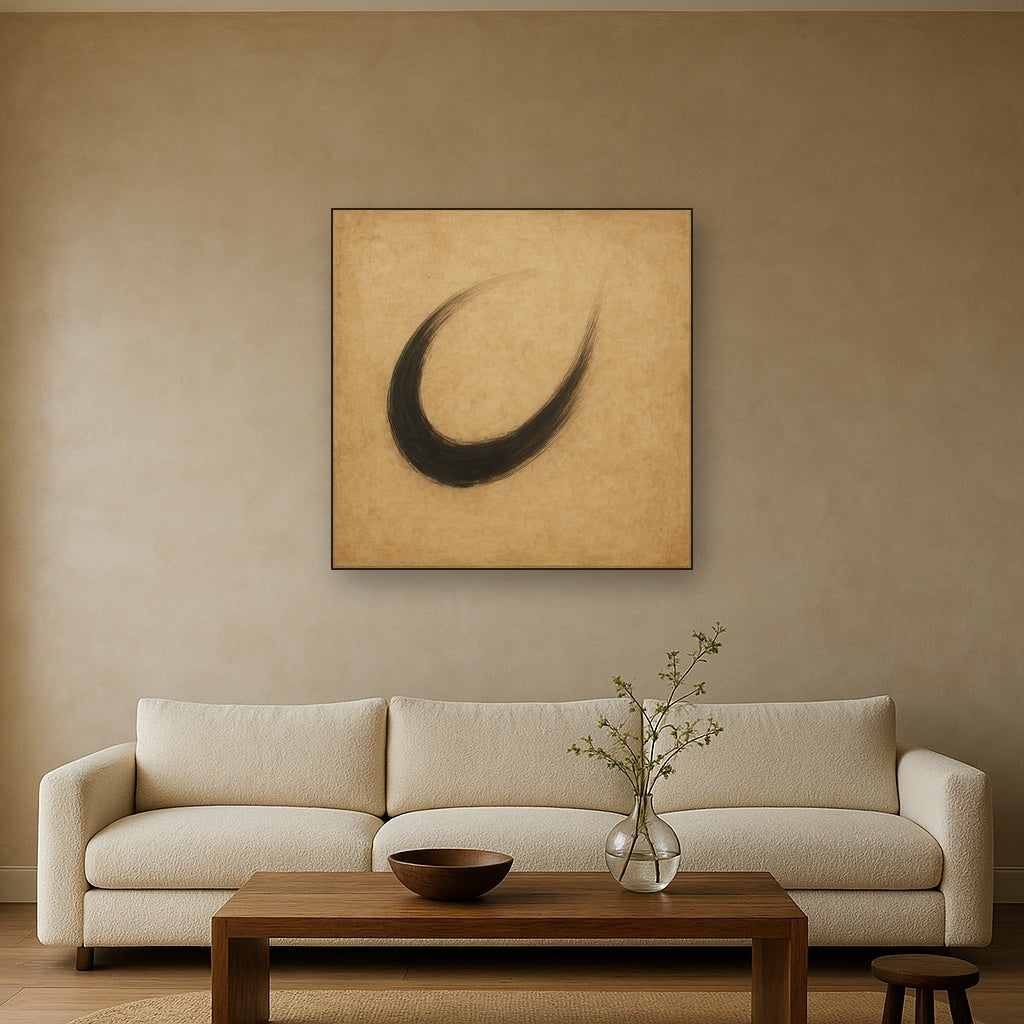 Aged Rice Paper & Charcoal Calligraphic Balance No. 13 Oil Painting - View 2