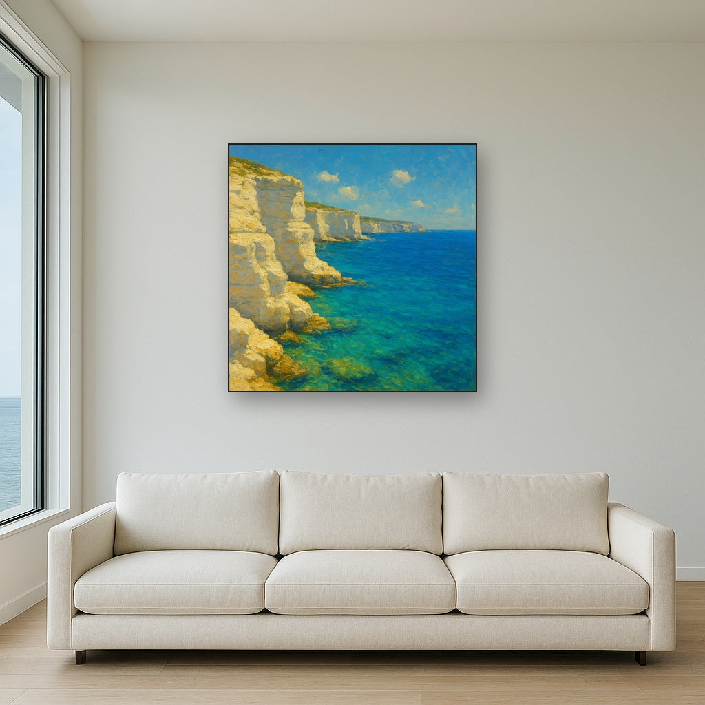 Mediterranean White Cliffs & Azure Horizon No. 3 Fine Art Oil Painting - View 2