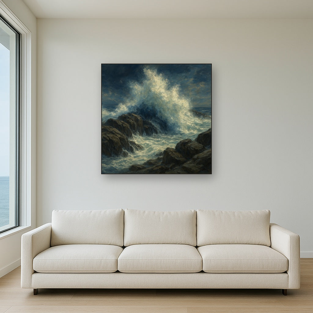 Dramatic Storm Waves on Crashing Granite Rocks No. 7 Fine Art Oil Painting - View 2