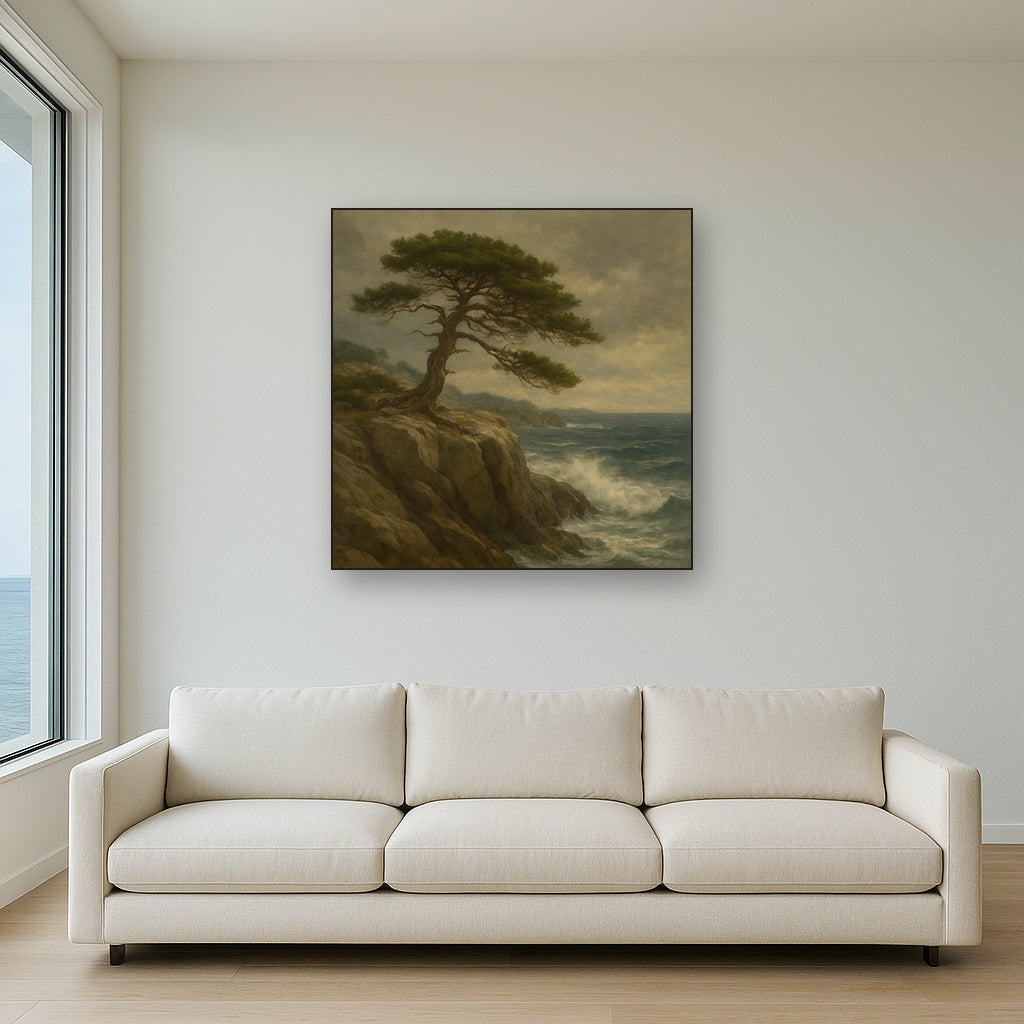 Wild Coastal Pine on Stormy Granite Cliff No. 6 Oil Painting - View 2