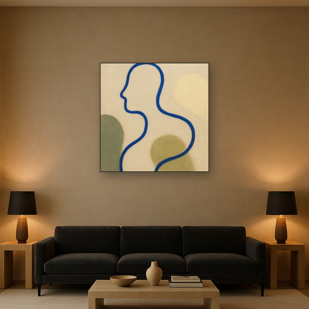 Cobalt Blue & Pale Oat Contour No. 8 - Modern Fine Art Oil Painting - View 2