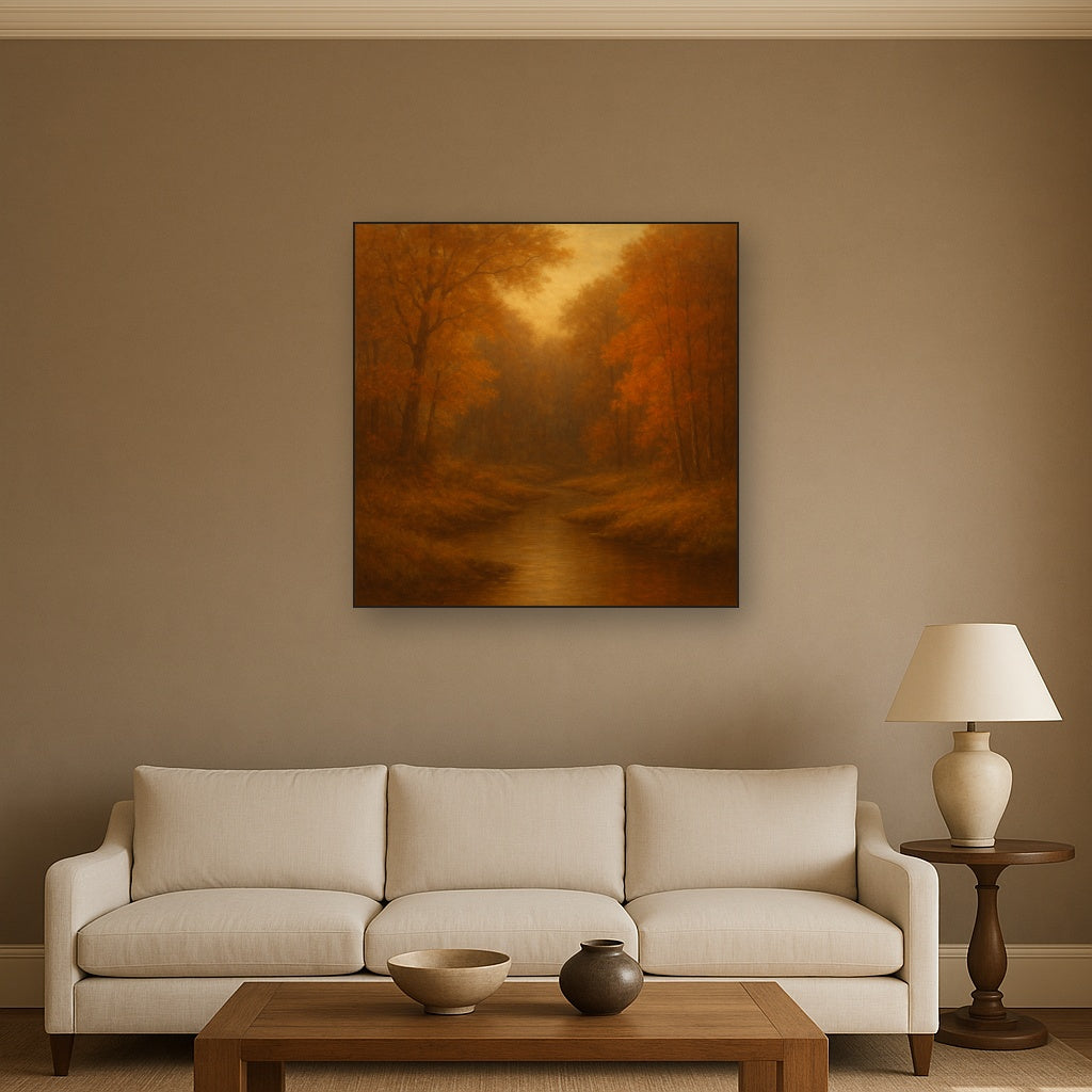 Secluded Woodland Brook in Autumn Glow No. 4 Oil Painting - View 2