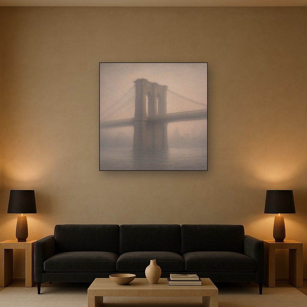 Brooklyn Bridge in Morning River Mist No. 9 Oil Painting - View 2