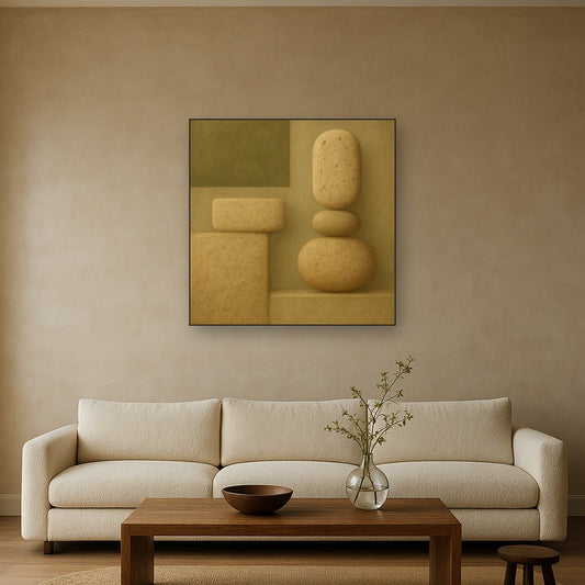 Muted Olive & Sandstone Geometric Balance No. 22 Oil Painting - View 2