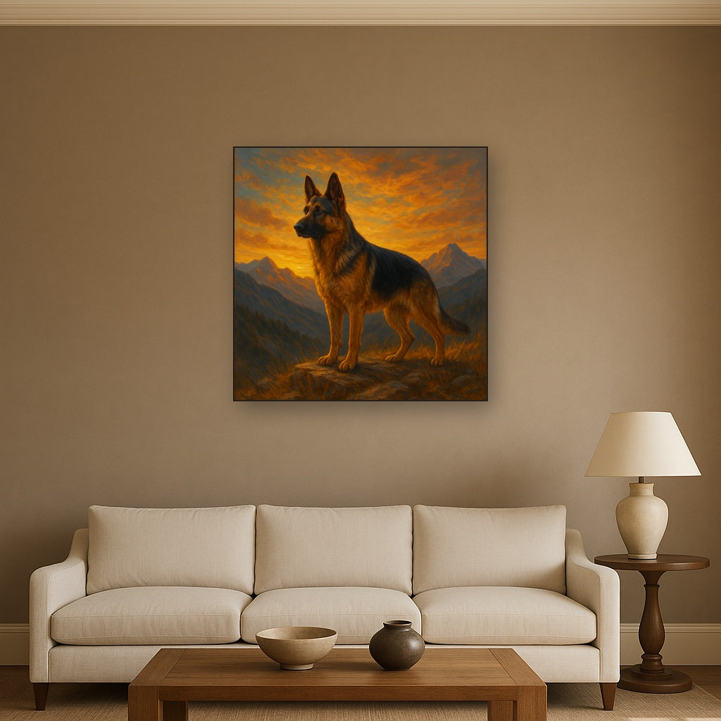 German Shepherd Standing in Alpine Sunset No. 16 Fine Art Oil Painting - View 2