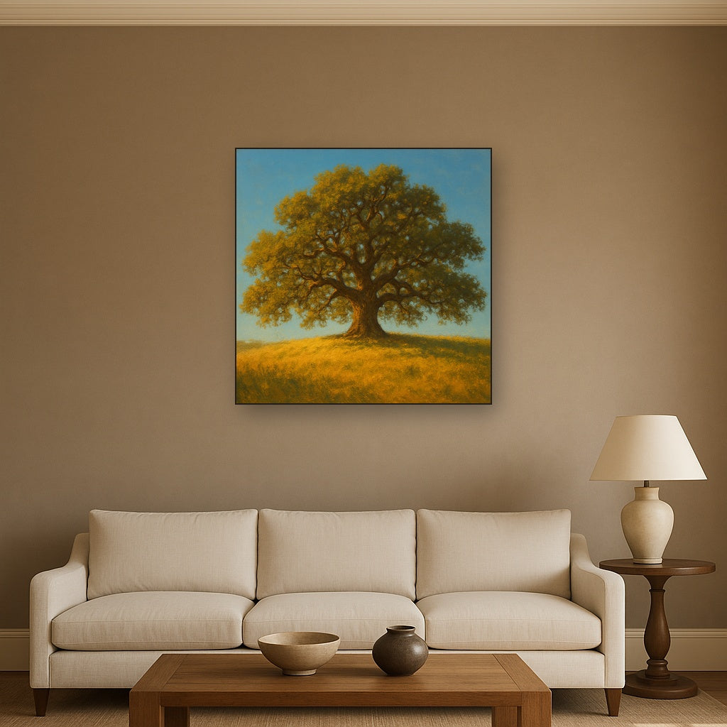 Old Oak Tree on Sunlit Meadow Ridge No. 9 Fine Art Oil Painting - View 2
