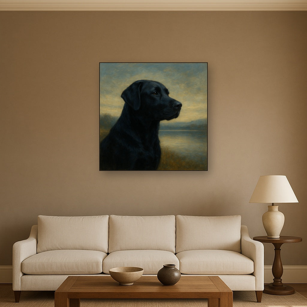 Black Labrador Retriever by Misty Lake Horizon No. 11 Fine Art Oil Painting - View 2