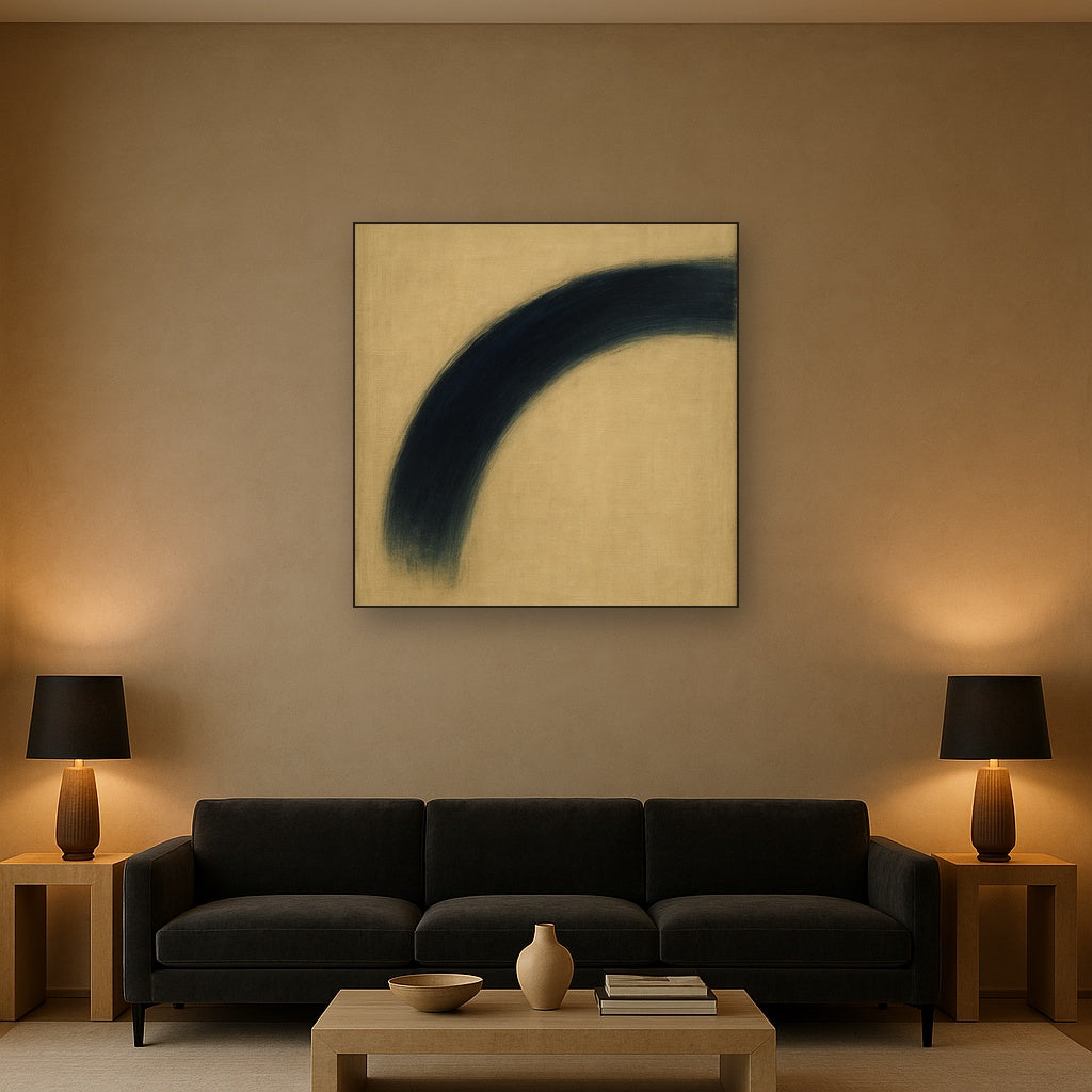 Navy Indigo & Warm Sand Sweep No. 2 - Modern Fine Art Oil Painting - View 2