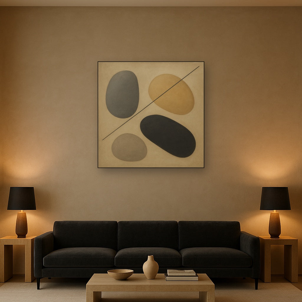 Organic Pebble Contours & Slanted Lines No. 6 Oil Painting - View 2