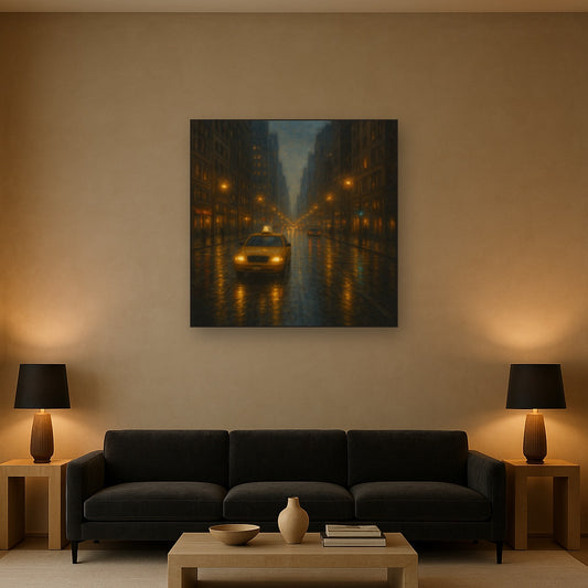 Rain-Drenched Manhattan Avenue Lights No. 24 Oil Painting - View 2