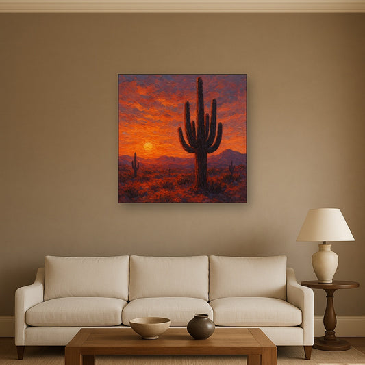 Sonoran Desert Saguaro Sunset Oil Painting - View 2