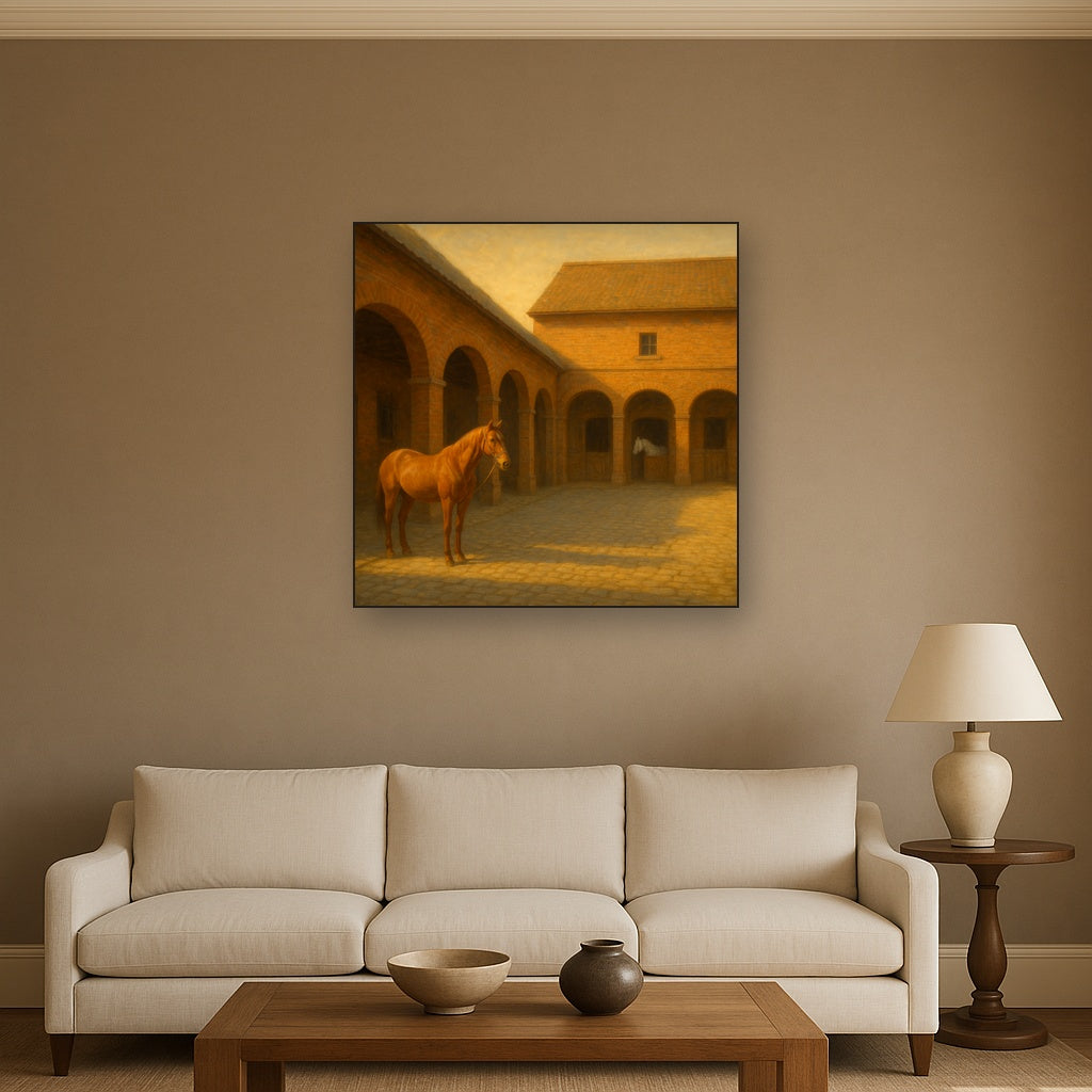 Equestrian Stable Courtyard in Late Afternoon No. 16 Oil Painting - View 2