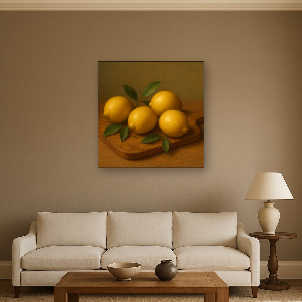 Meyer Lemons on Olive Wood Board No. 10 Oil Painting - View 2