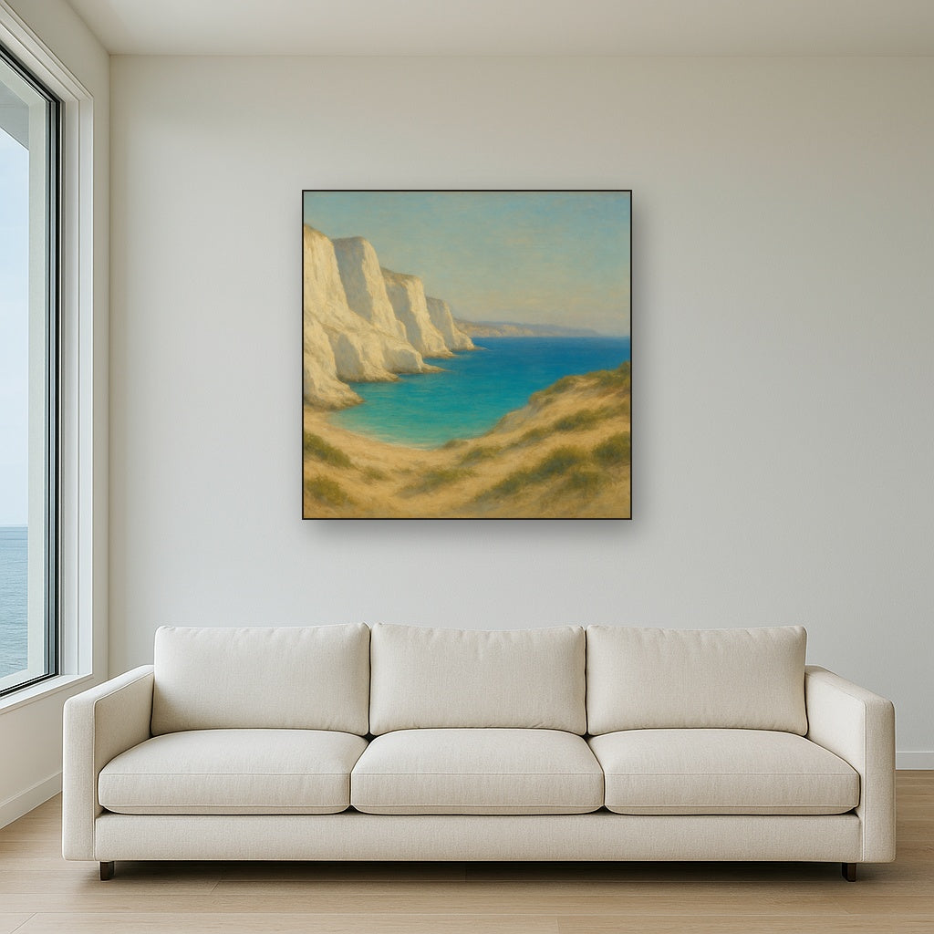 Mediterranean White Cliffs & Turquoise Cove No. 6 Oil Painting - View 2